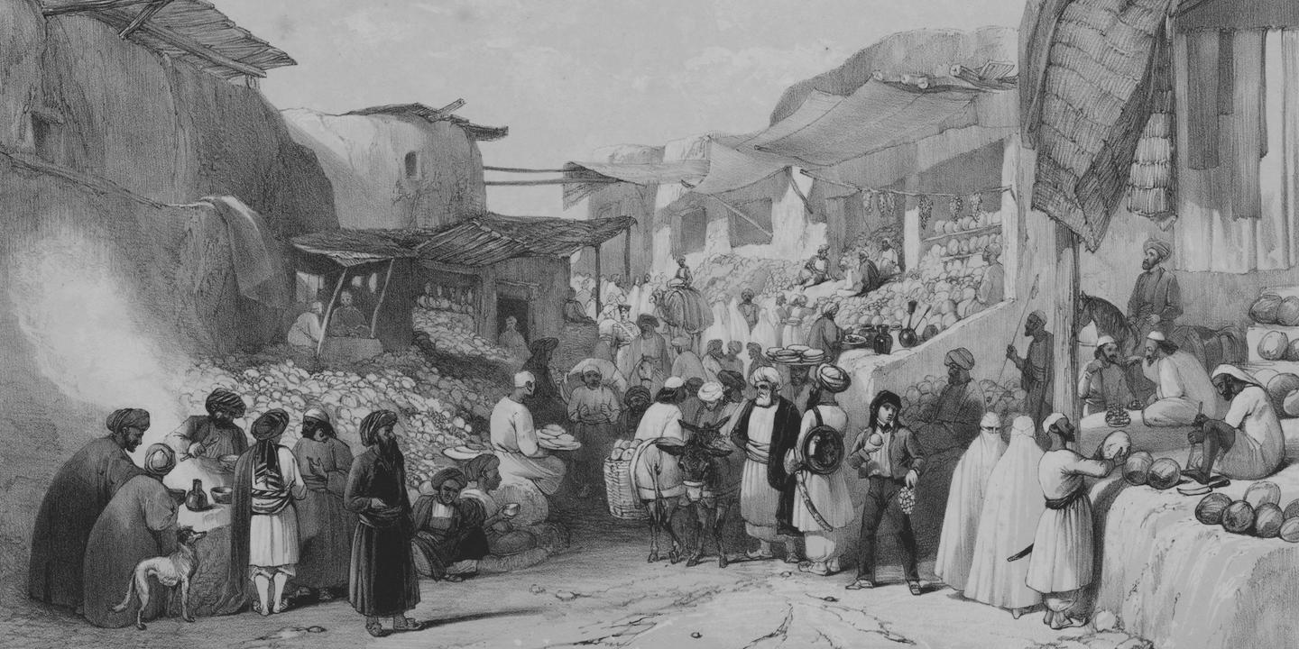 الشارع الرئيسي في بازار كابل، لويس الحاج، طباعة حجرية